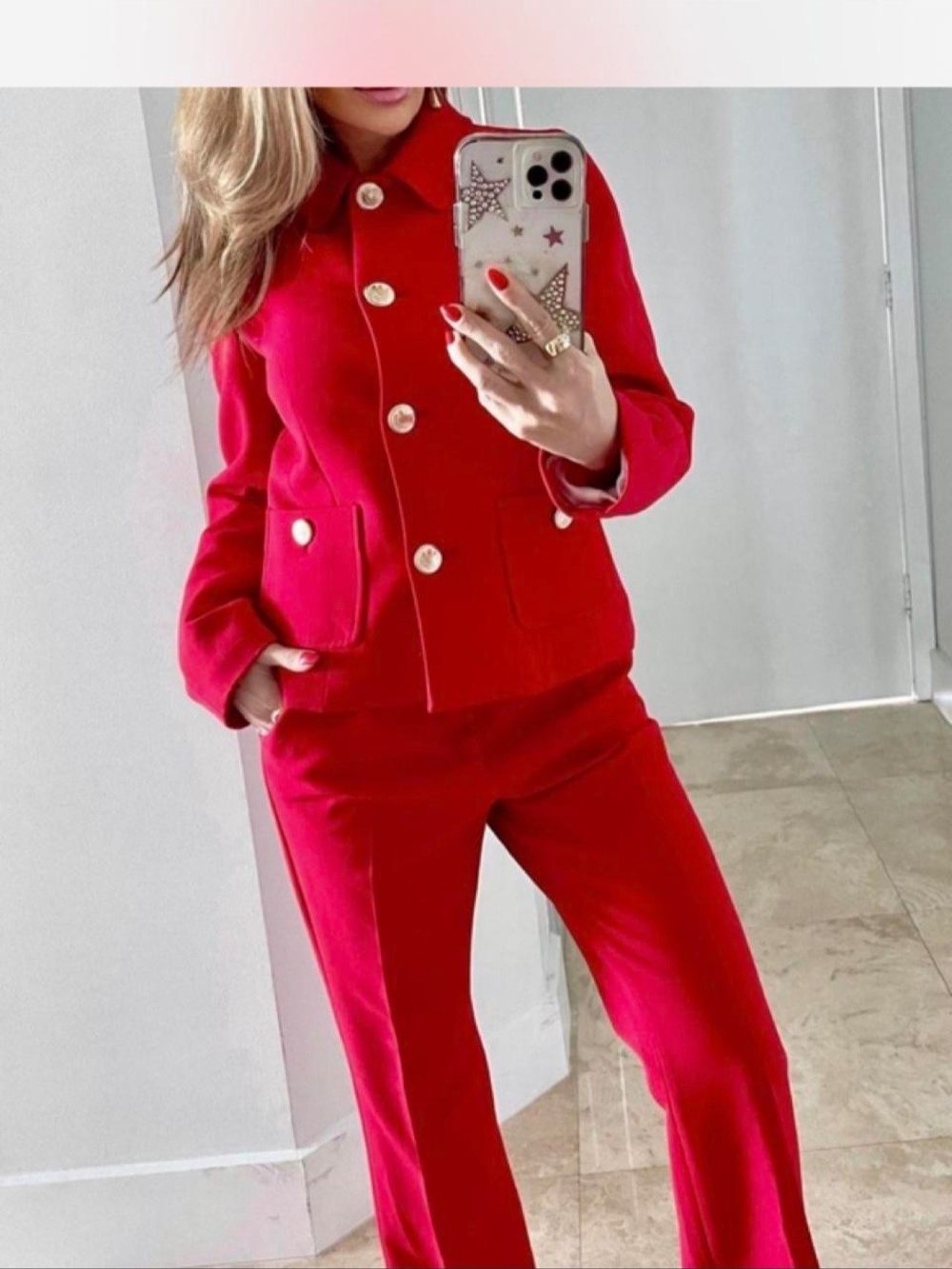 Women's Red Zara Tailored Pantsuit Jacket and Trousers